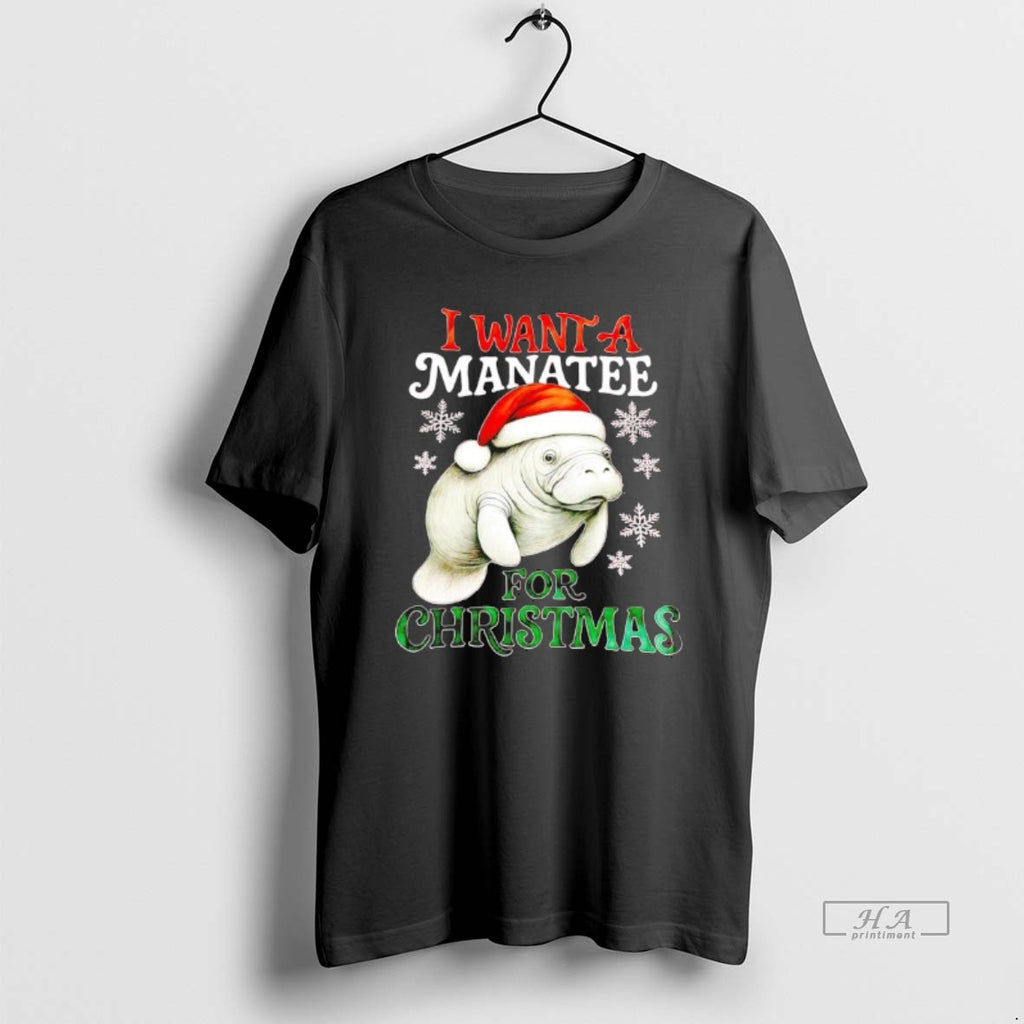 Official I Want A Manatee For Christmas Black