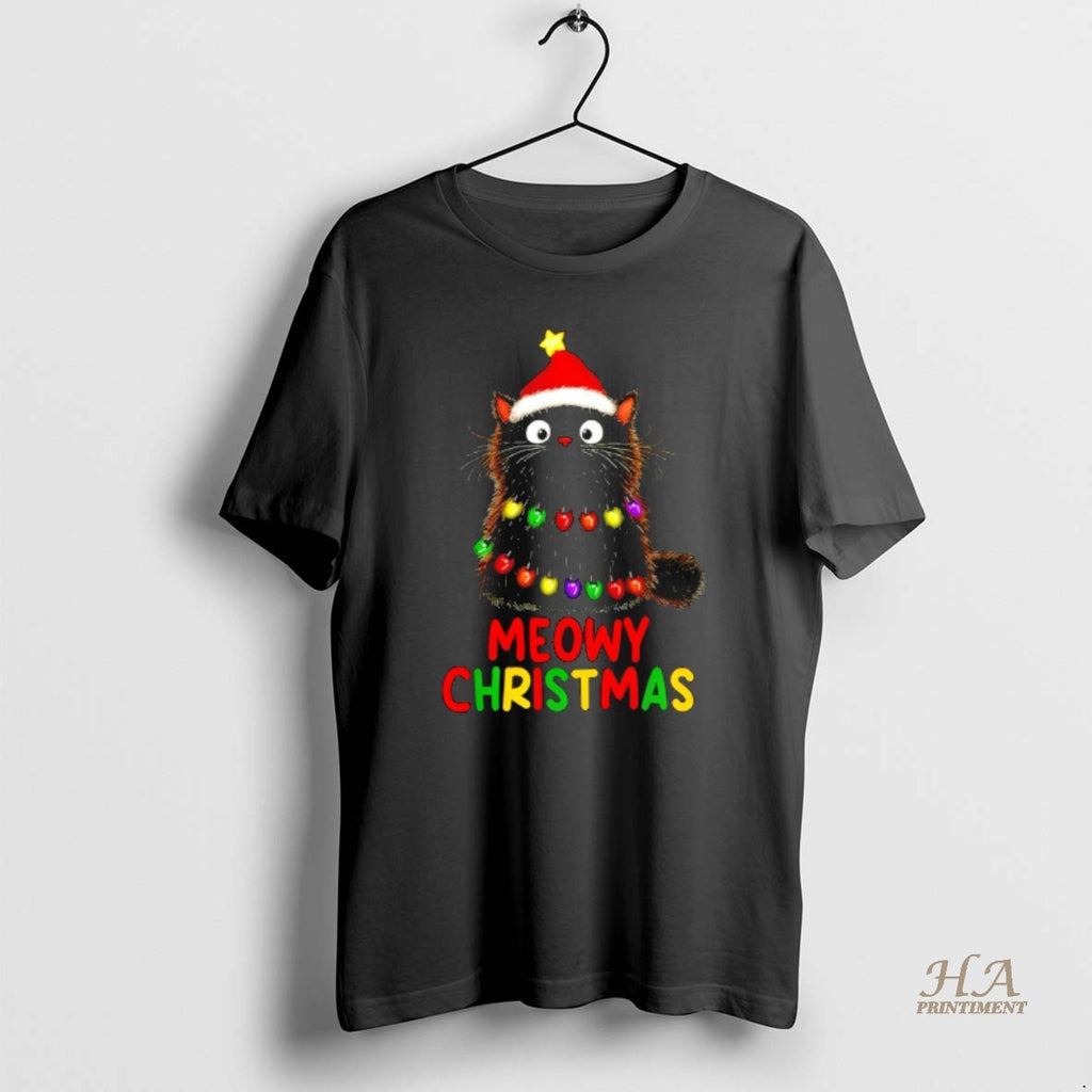 Official Meowy Christmas Tree Lights Black Cat Xmas Pajamas Cat Lover