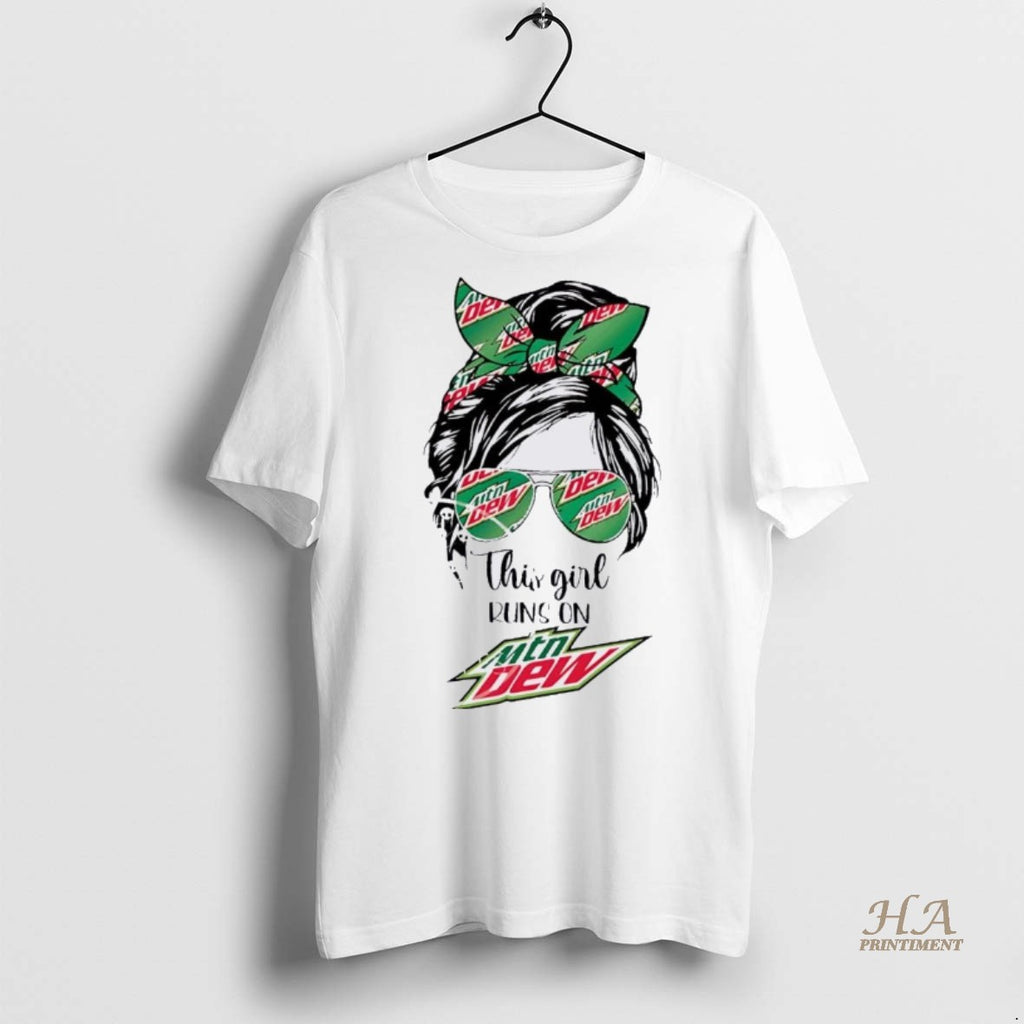 Official Messy Bun This Girl Runs On Mtn Dew Christmas Christmas Shirt