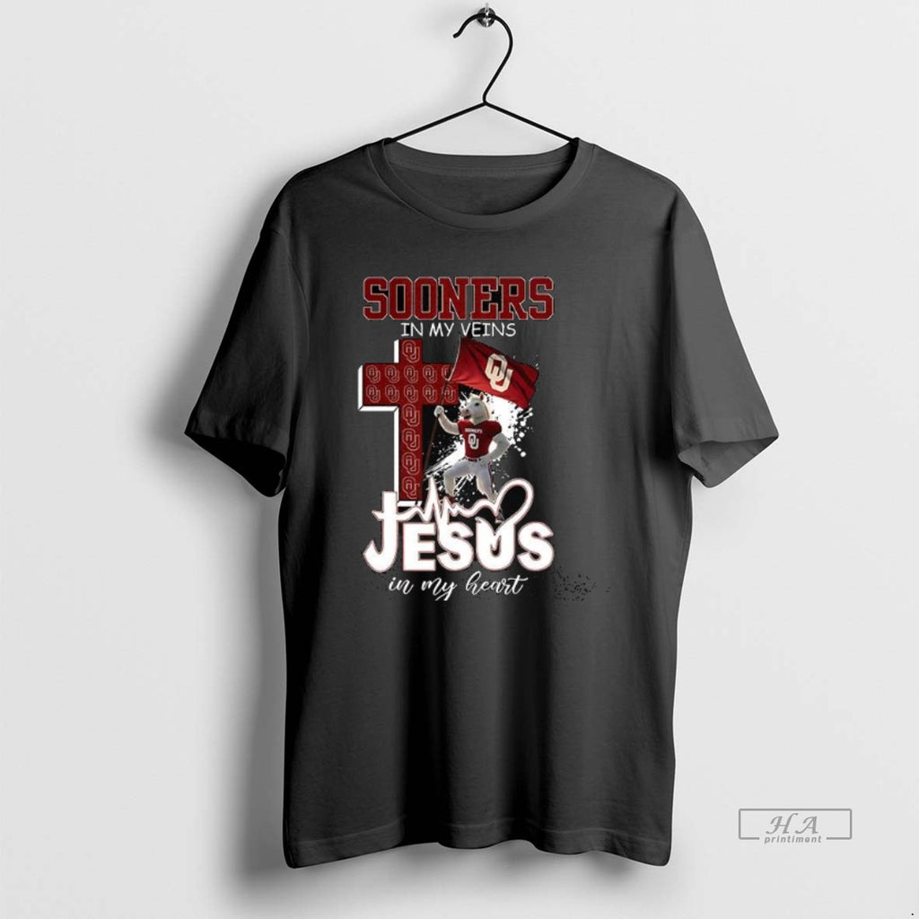 Official Oklahoma Sooners Mascot In My Veins Jesus In My Heart Flag