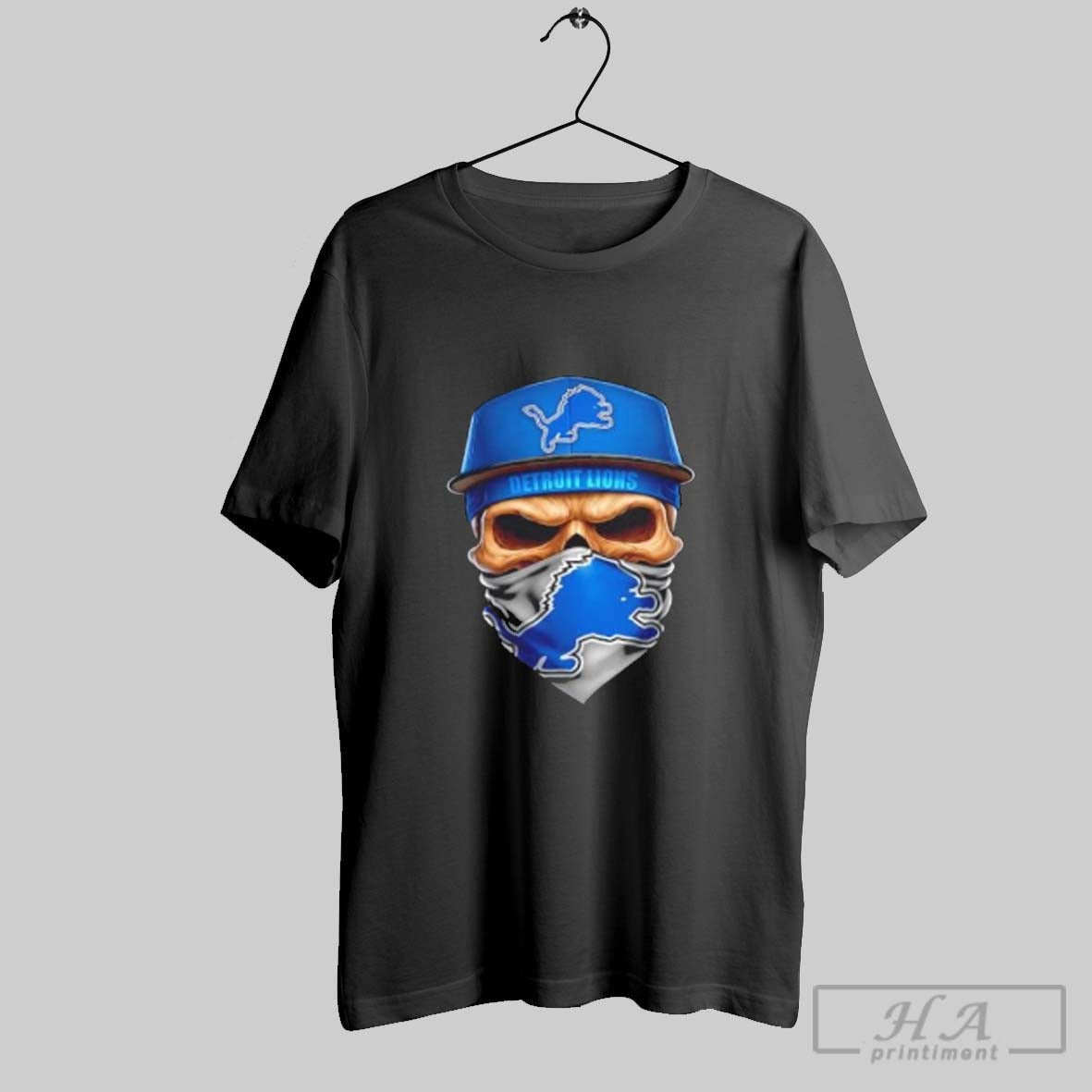 Official Skull Wearing A Face Scarf Detroit Lions Football
