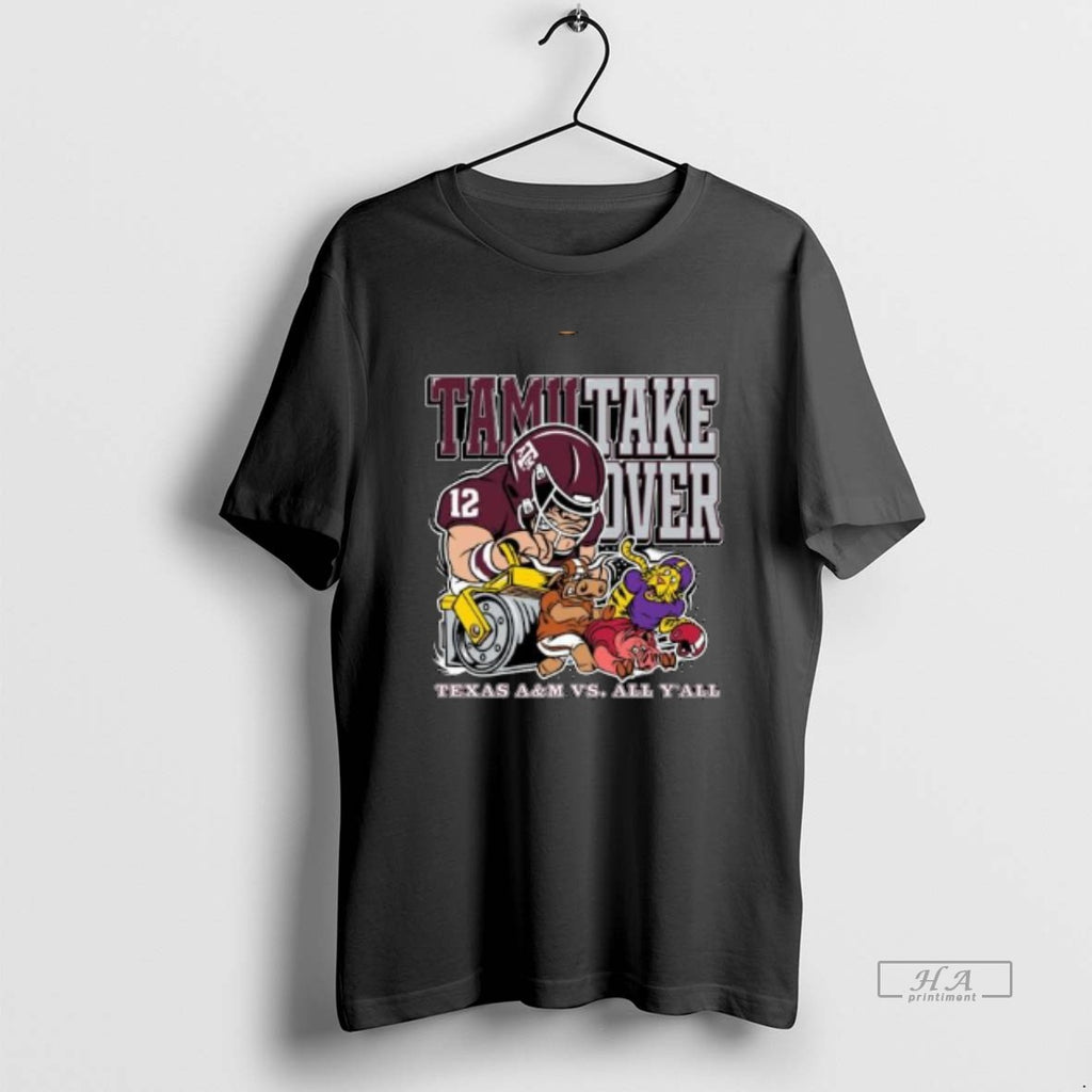 Official Texas Am Aggies Vs All Yall Tamu Takeover Mascot Circle Black