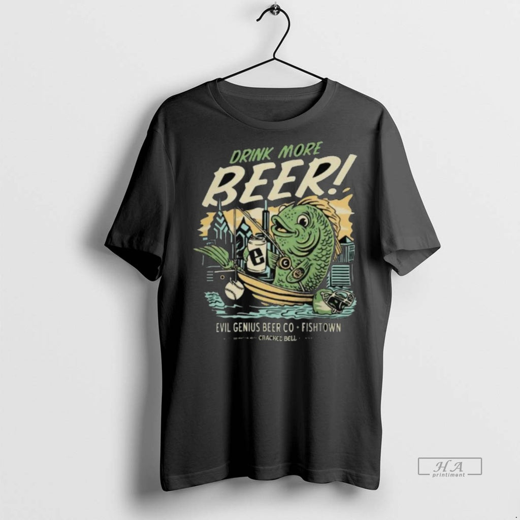 Official Trendy Cracked Bell X Evil Genius Drink More Beer Fishing Long Sleve Tee Sweater