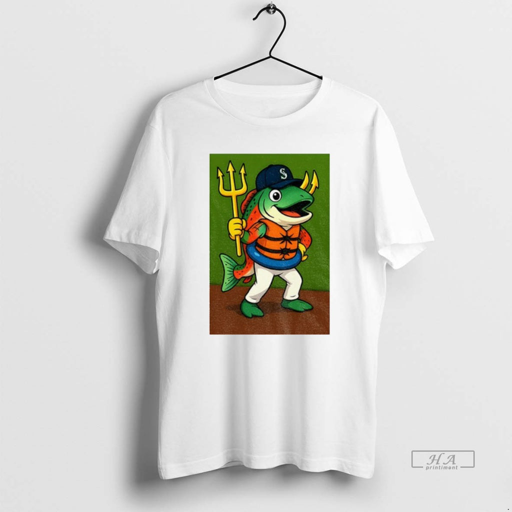 Official Trendy Humpy Salmon Holding Trident Seattle Mariners New Mascot 2025