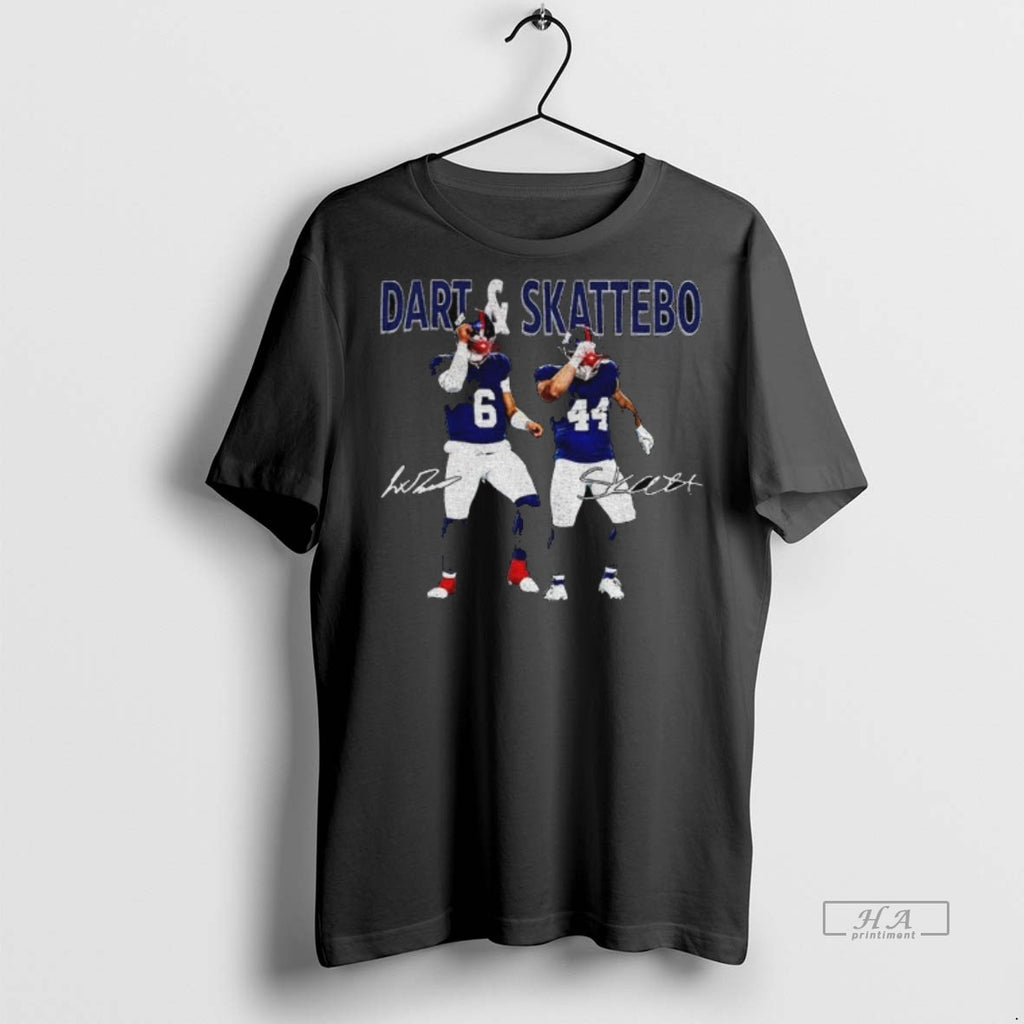 Official Trendy Jaxson Dart Cam Skattebo Laser Eyes New York Football Signature Retro Tee Sweater