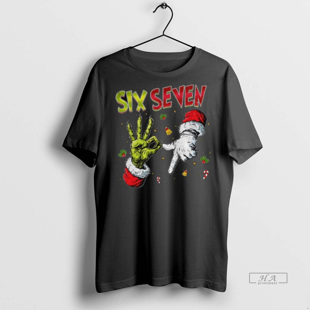 Official Trendy Six Seven 6 7 Floral Santa Hat Viral Joke Christmas Tee Sweater