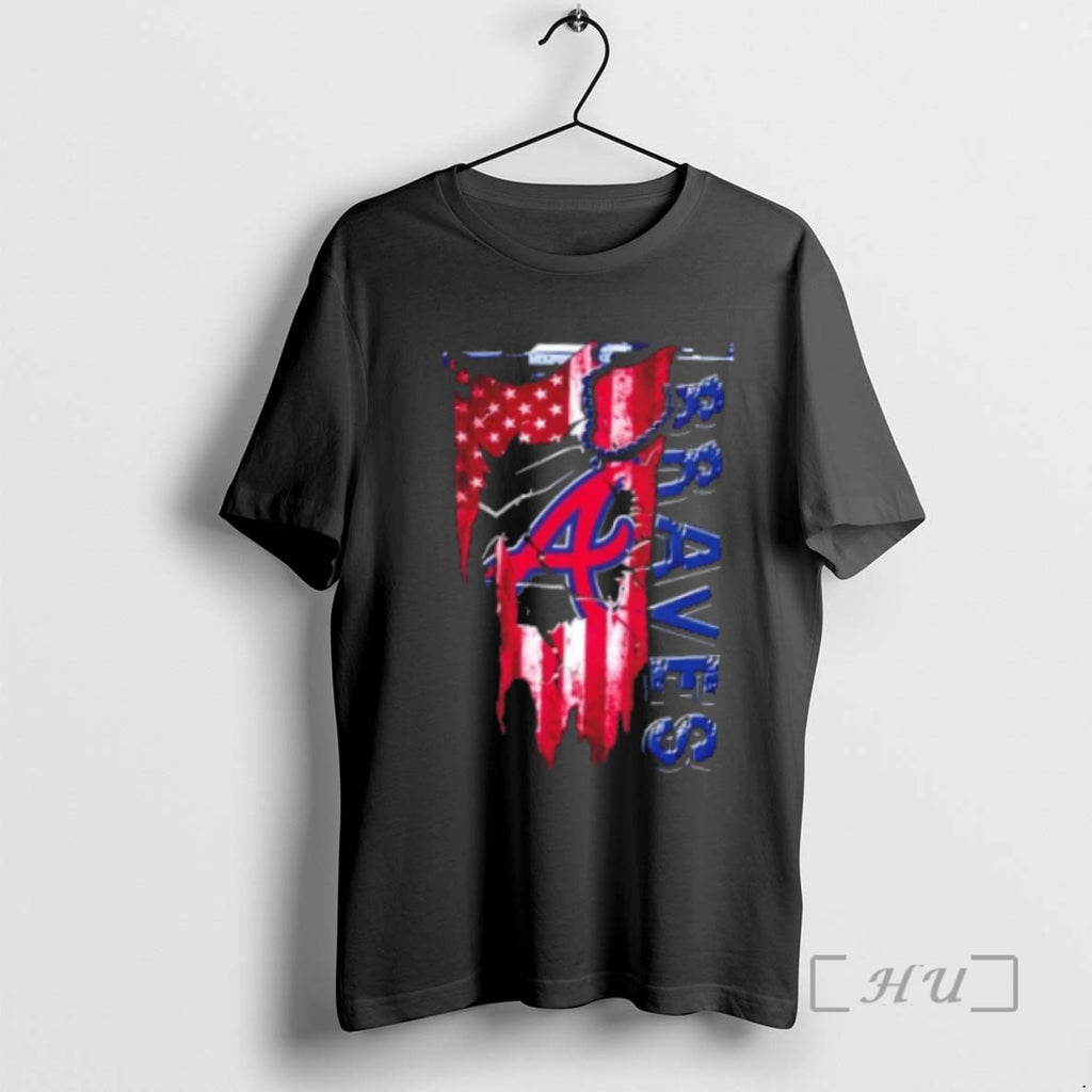 Officials Atlanta Braves Baseball Shattered Usa Flag Rip Design