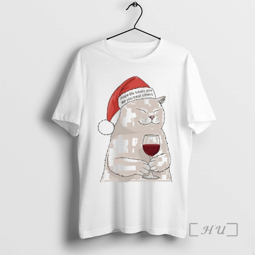 Officials Cat Santa I Hope Life Treats You Like You Treat Others Premium T Shirts