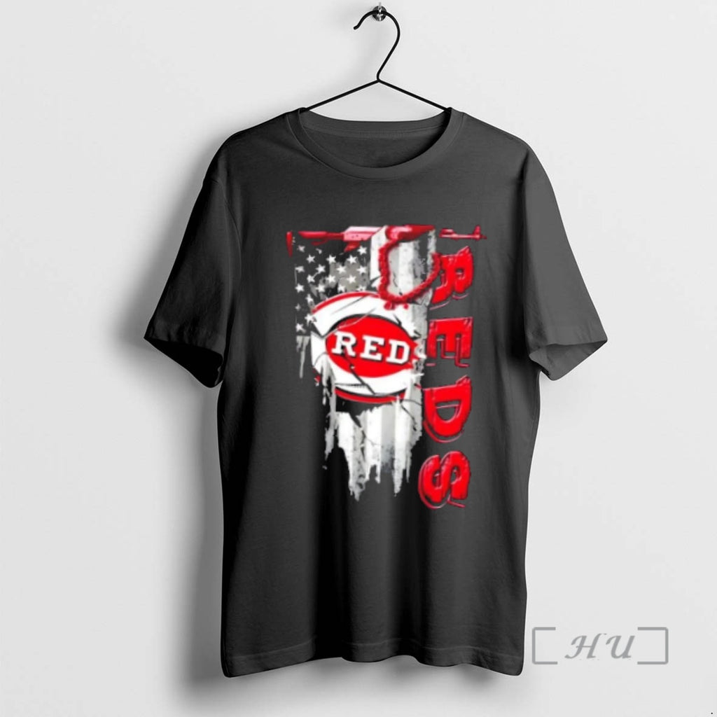 Officials Cincinnati Reds Baseball Battle Shattered Usa Flag Rip Design