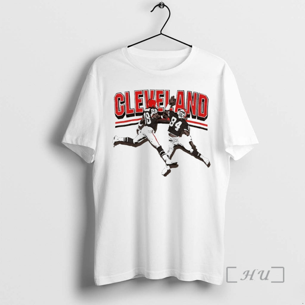 Officials Cleveland Browns Football Webster Slaughter And Reggie Langhorne High Five Circle Premium T Shirts