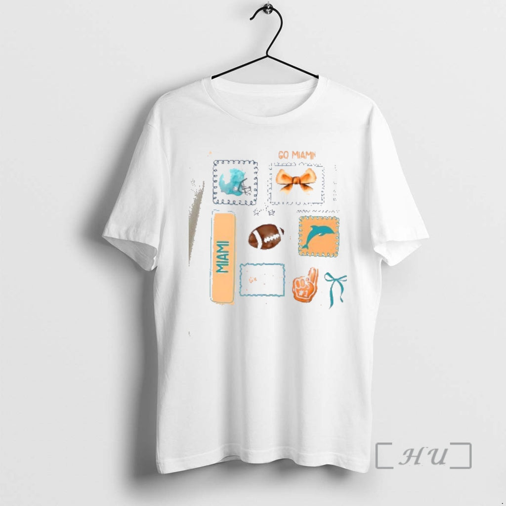Officials Go Miami Football Helmet Bow Dolphin 1 Fan Graphic Team Spirit Premium T Shirts