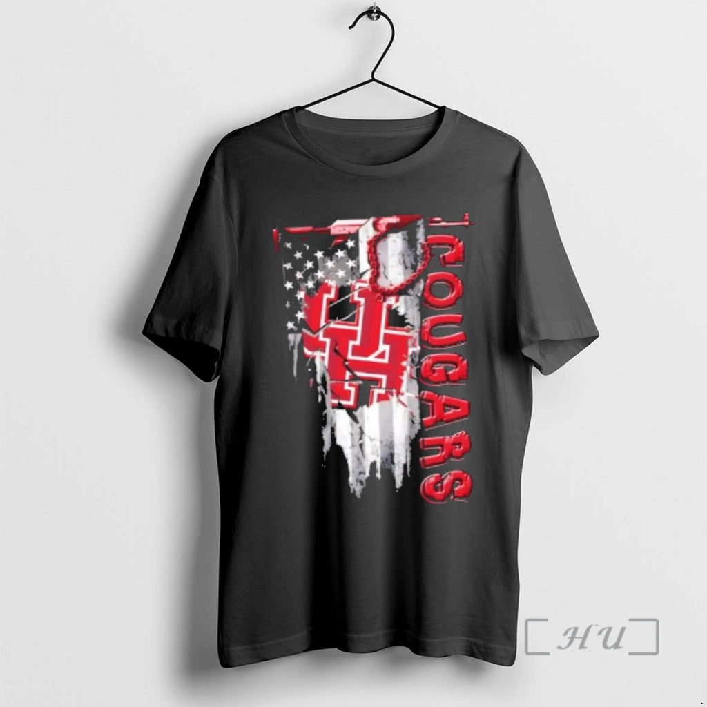 Officials Houston Cougars Football Battle Shattered Usa Flag Rip Design