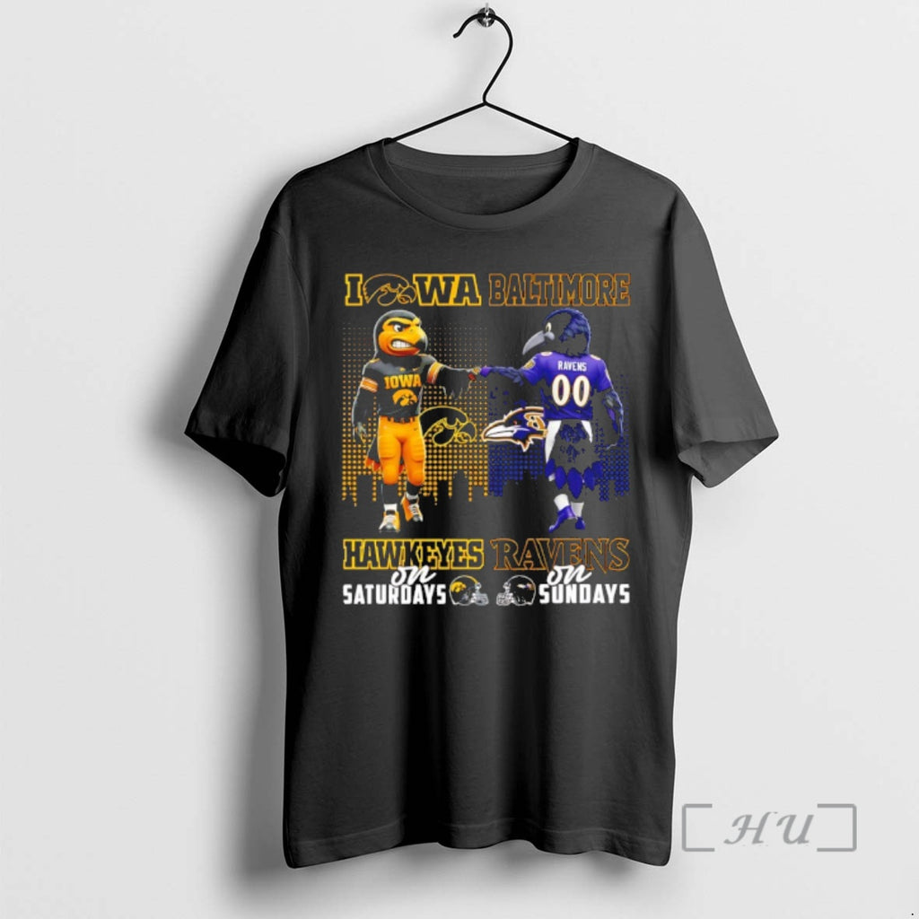 Officials Iowa Hawkeyes On Saturdays Vs Baltimore Ravens On Sundays Mascot Skyline Premium T Shirts