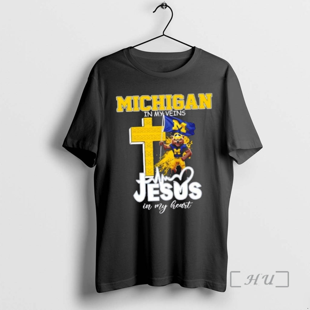 Officials Mascot Hold Flag Michigan Wolverines In My Veins Jesus In My Heart Premium