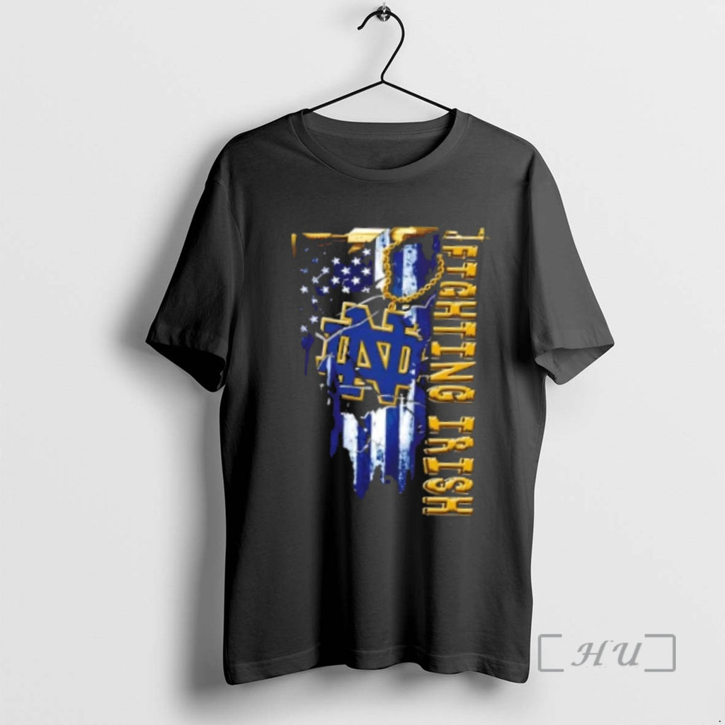 Officials Notre Dame Fighting Irish Football Battle Shattered Usa Flag Rip Design Premium T Shirts