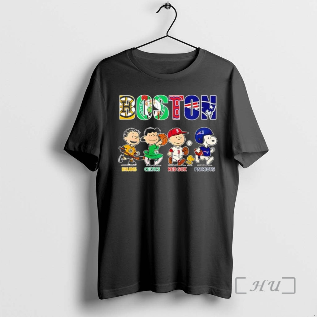 Officials Peanuts Boston Sports Teams X Bruins Celtics Red Sox And Patriots Premium T Shirts