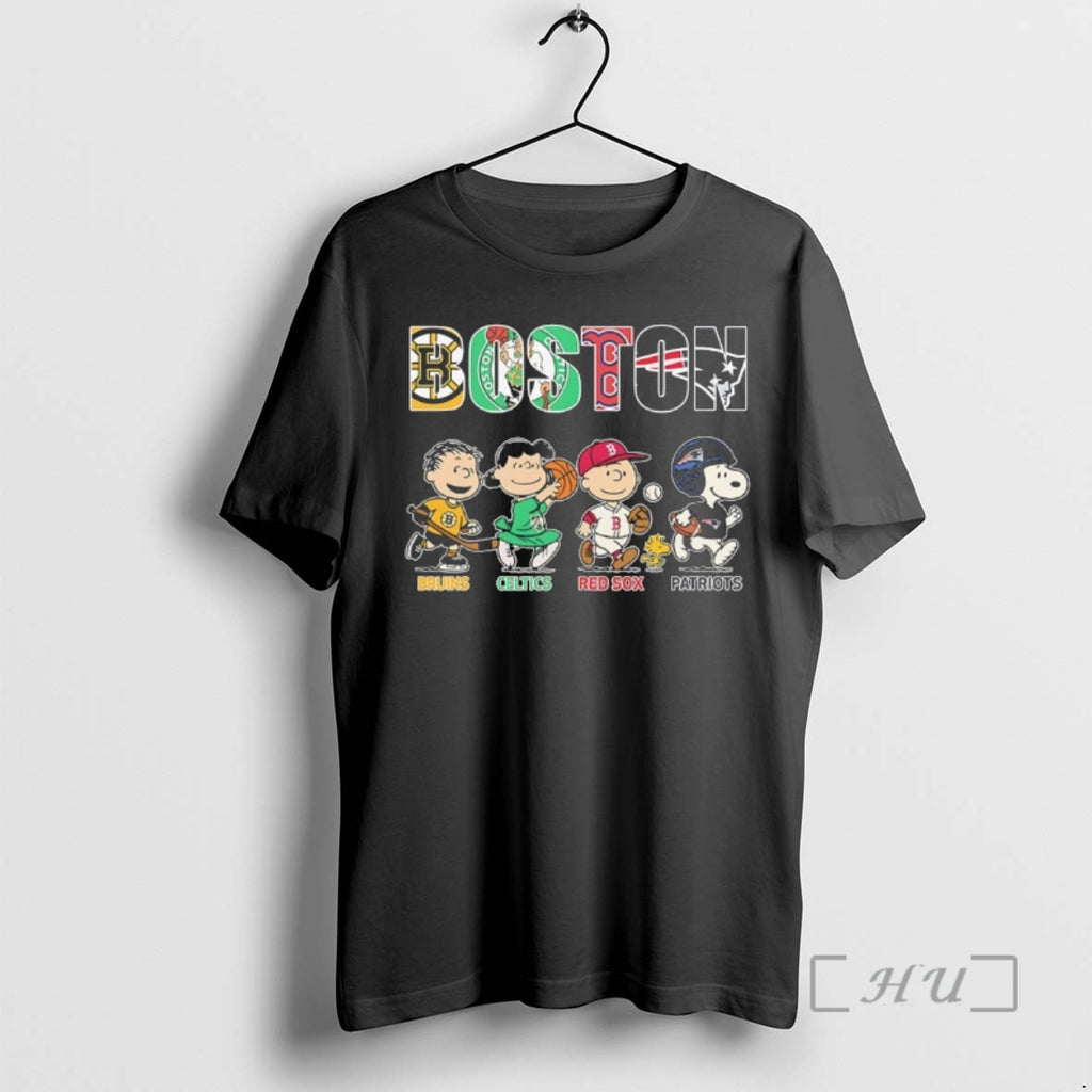 Officials Peanuts X Sports In City Boston Bruins Celtics Red Sox Patriots Premium T Shirts