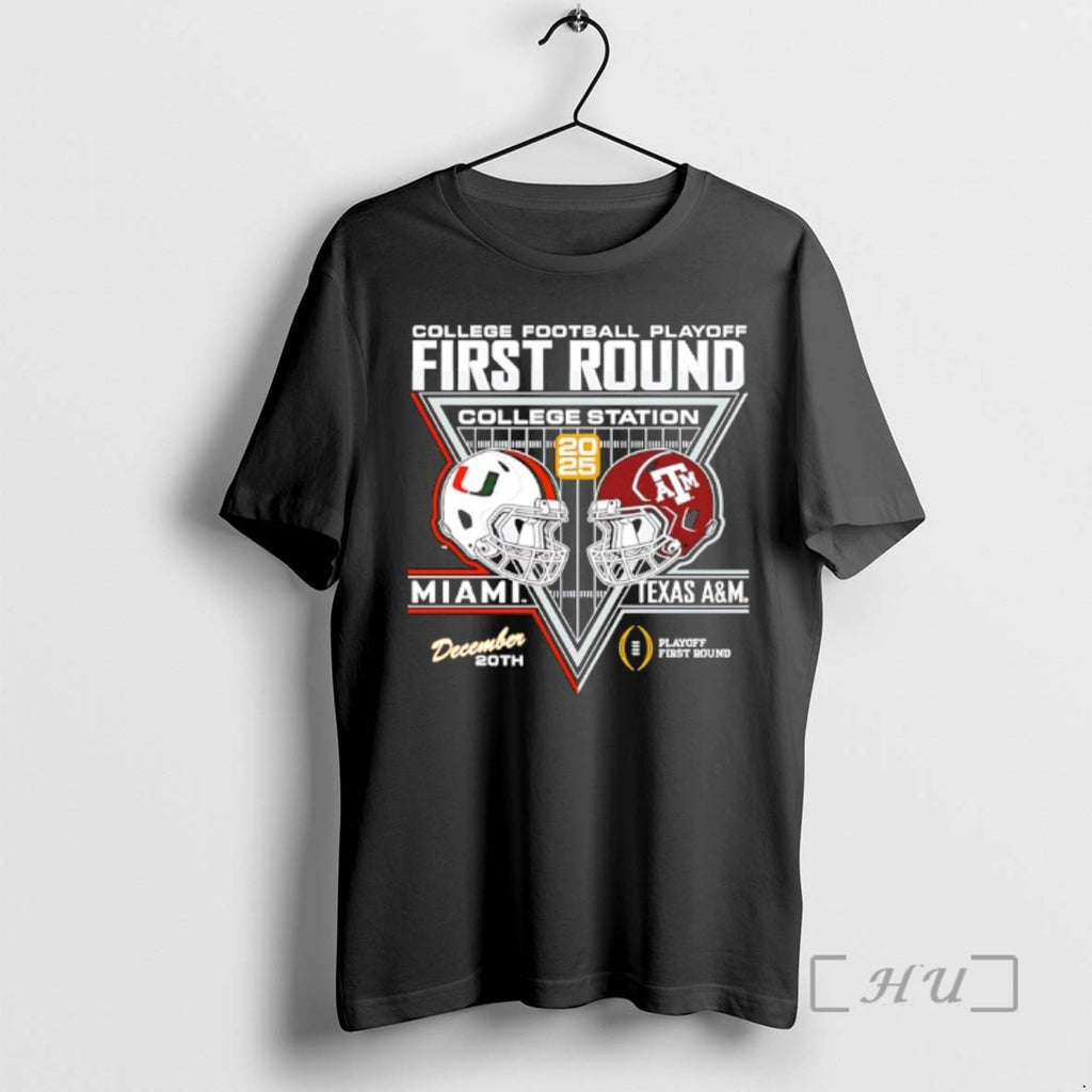 Officials Texas Am Aggie Vs Miami 2025 26 Cfp First Round Helmets Premium T Shirts