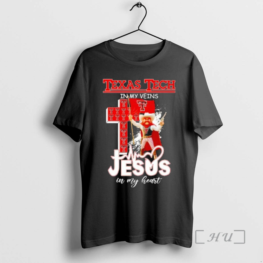 Officials Texas Tech Red Raider In My Veins Jesus In My Heart Flag Premium