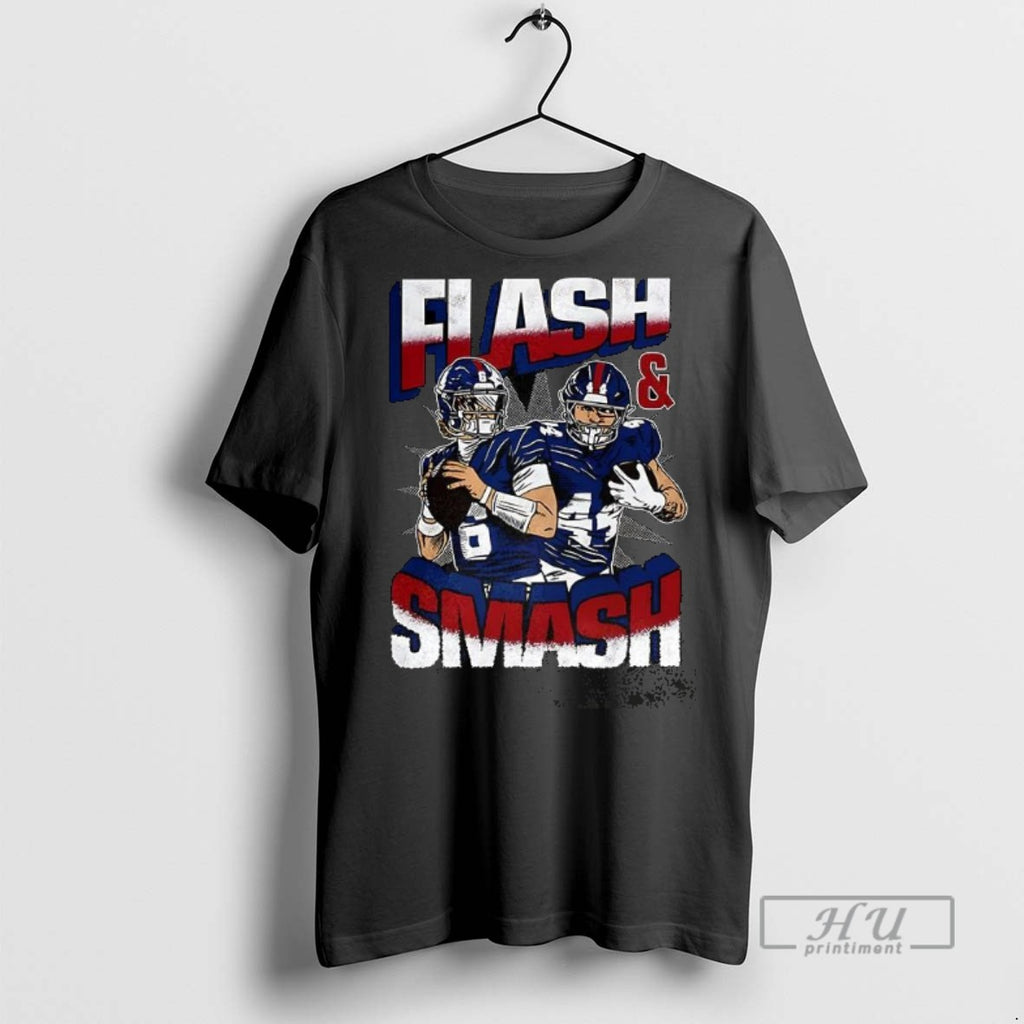 Officials Trending Flash And Smash Jaxson Dart And Cam Skattebo New York Giants Graphic Tee