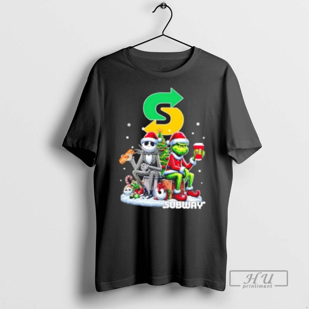 Officials Trending Subway X Grinch And Jack Skellington Unwilling Friends Merry Christmas T Shirt