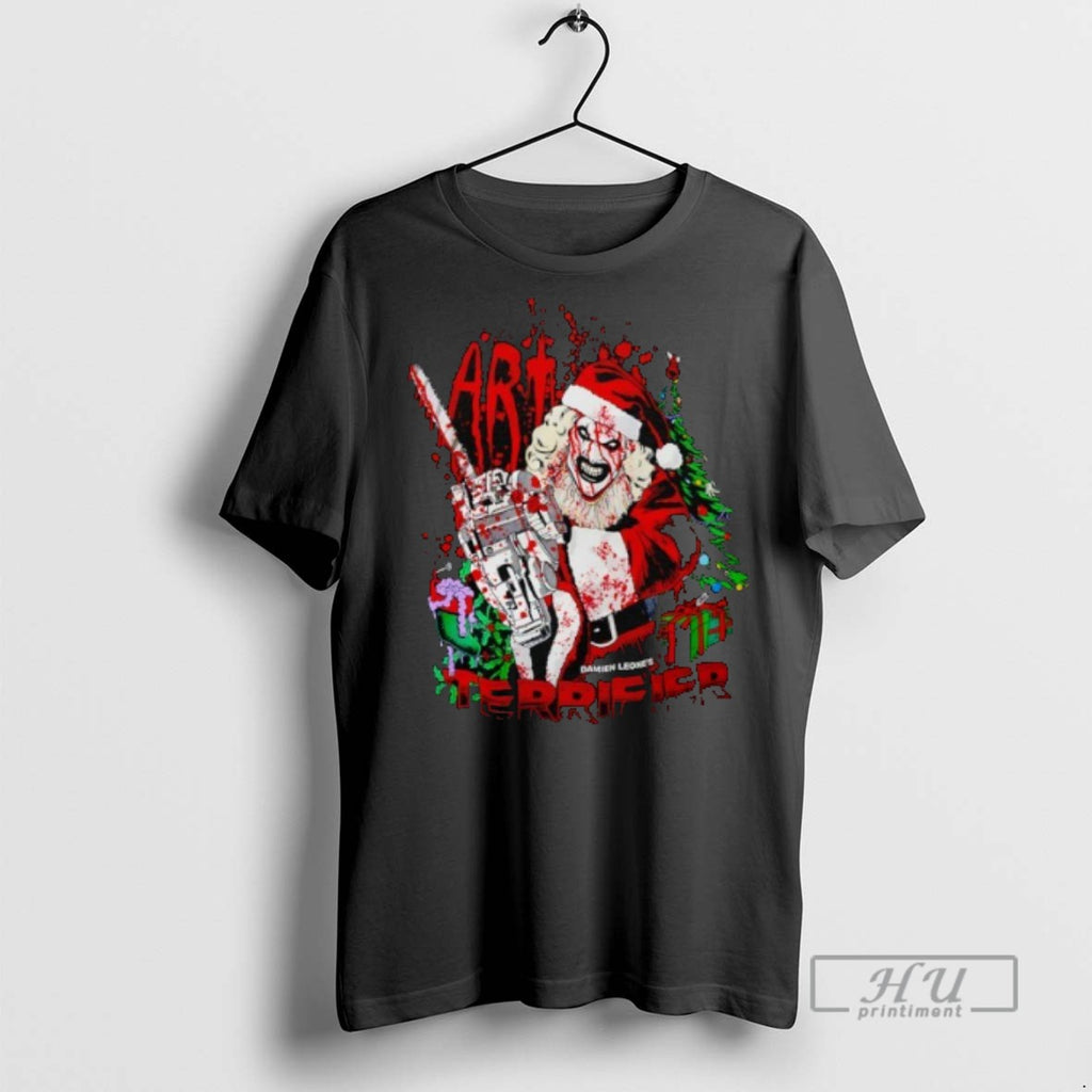 Officials Trending Terrifier Art The Clown Damien Leones Santa Halloween T Shirt Sweatshirt Hoodies