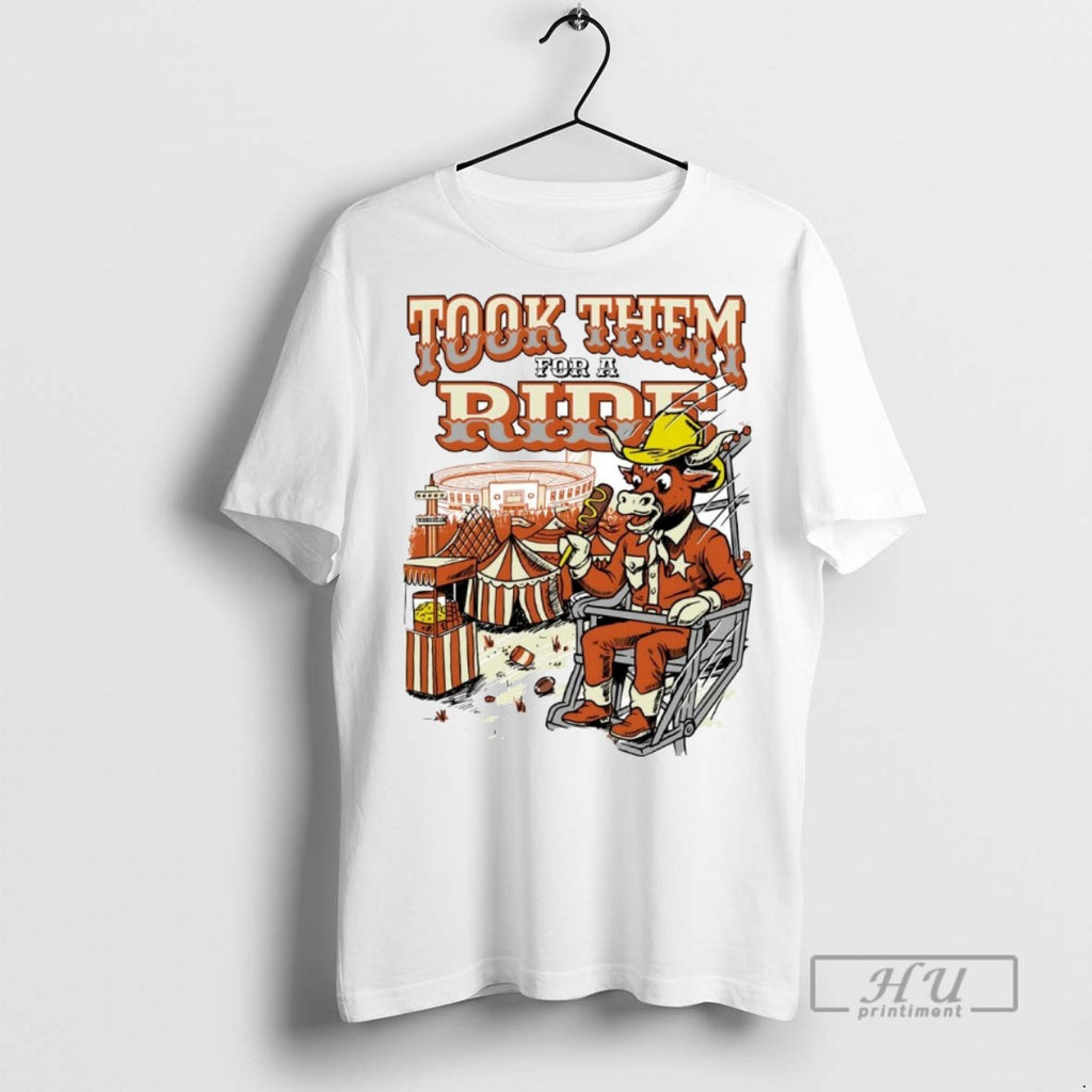 Officials Trending Texas Longhorns Took Them For A Ride Mascot Graphic Tee Shirt Sweatshirt Hoodies