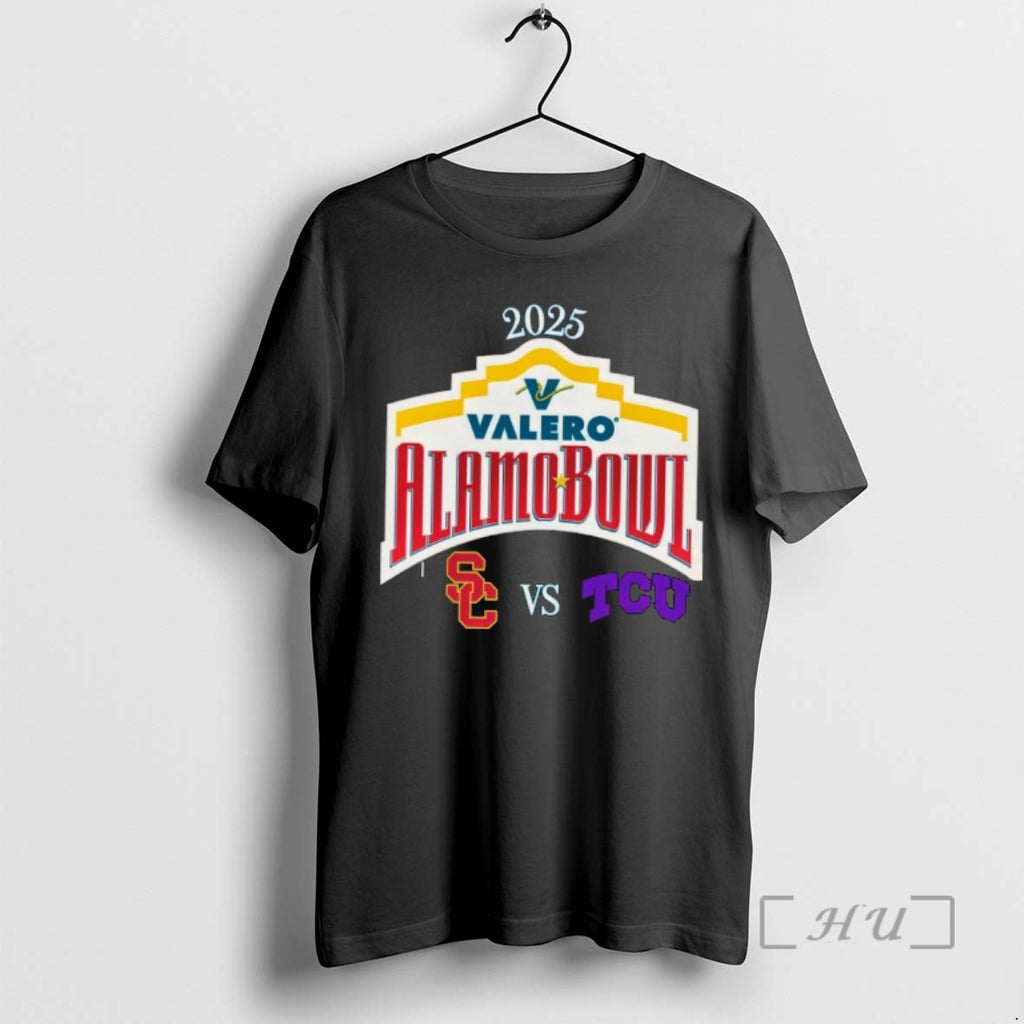 Officials Usc Trojans Vs Tcu Horned Frogs 2025 Valero Alamo Bowl Logo Premium T Shirts