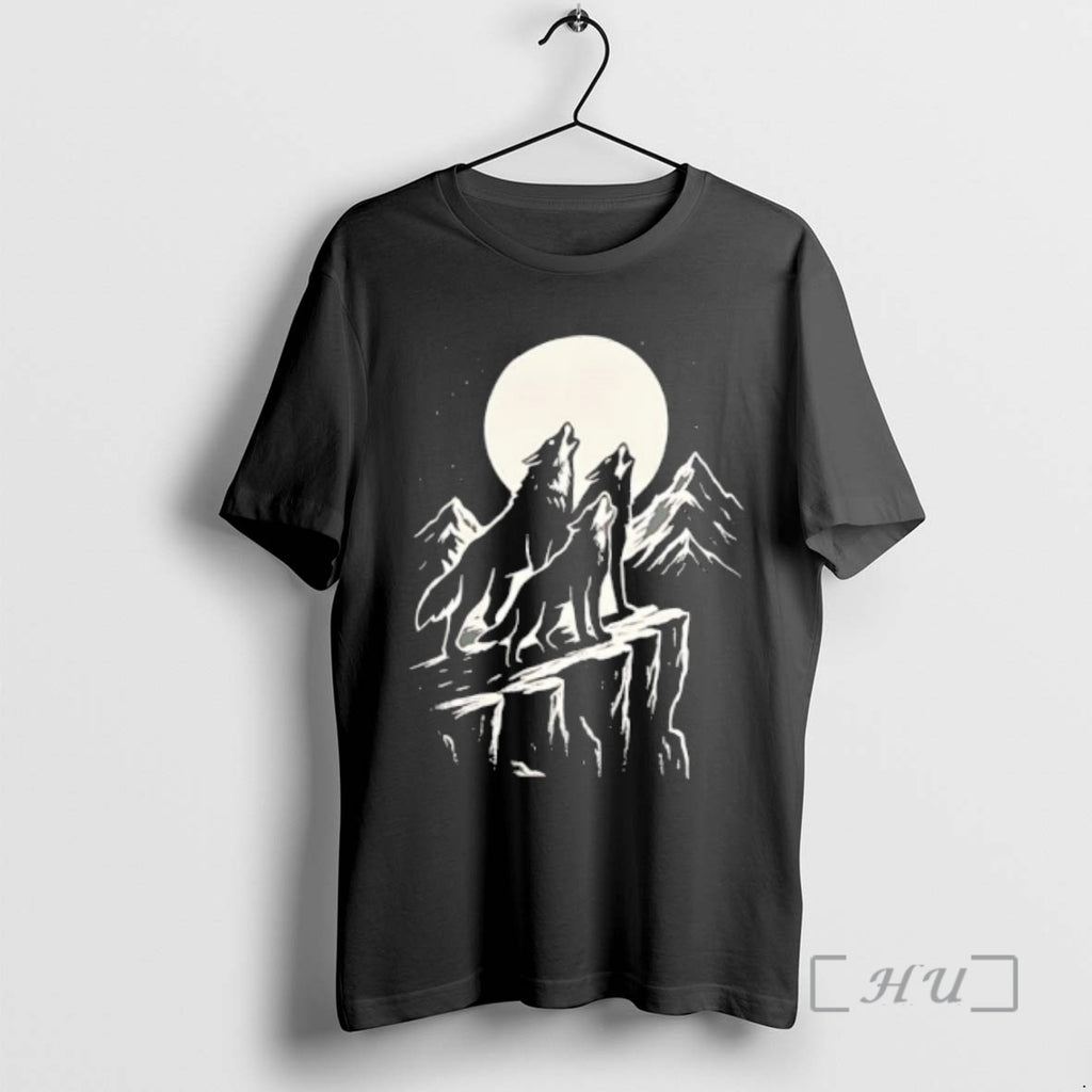 Officials Wolves Howling In The Moonlight Black White