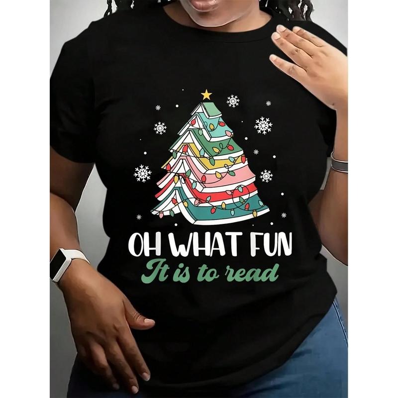 Oh What Fun Read Book Lights Christmas Tree Party Snowflake T-Shirt