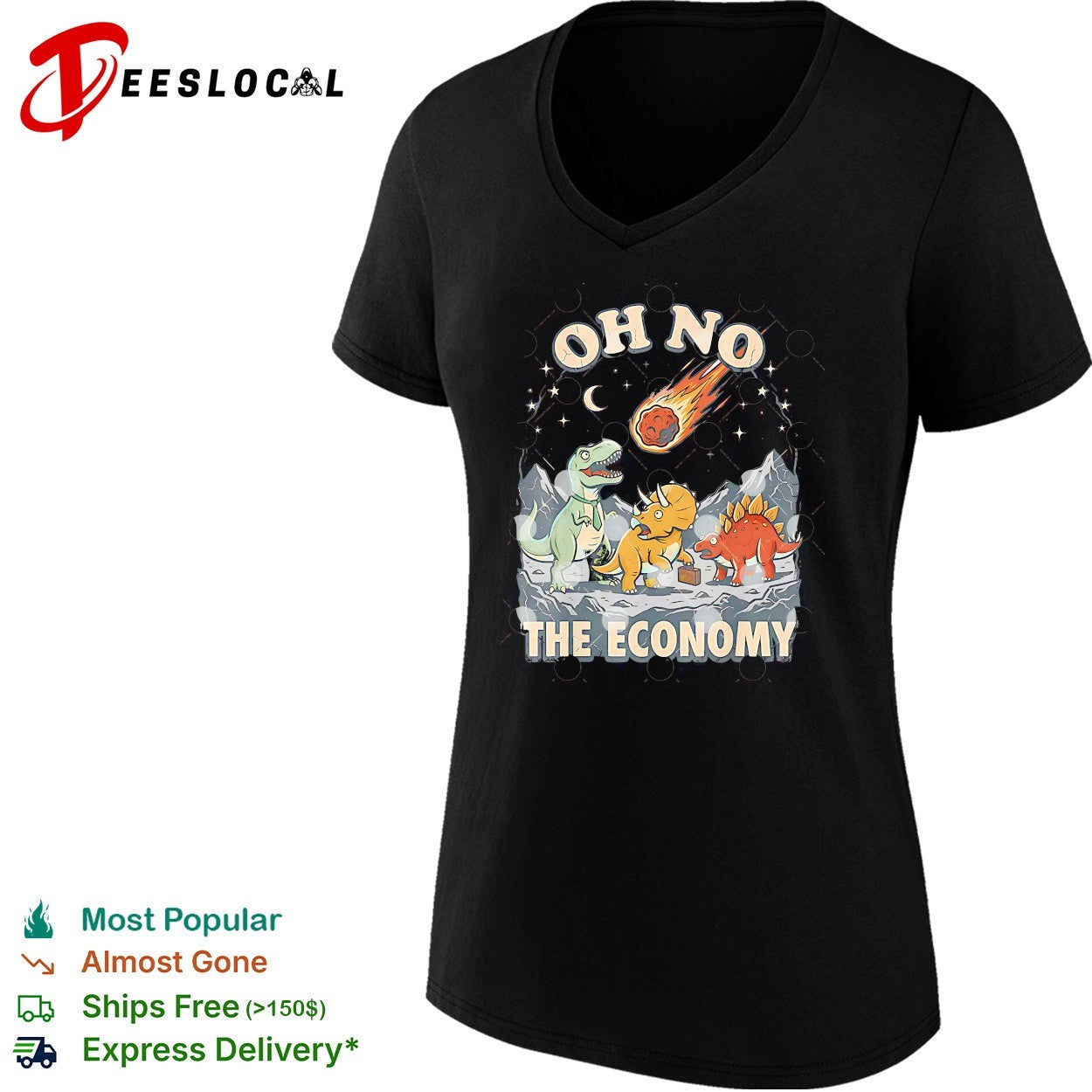 Oh no the economy dinosaurs meteor cartoon shirt