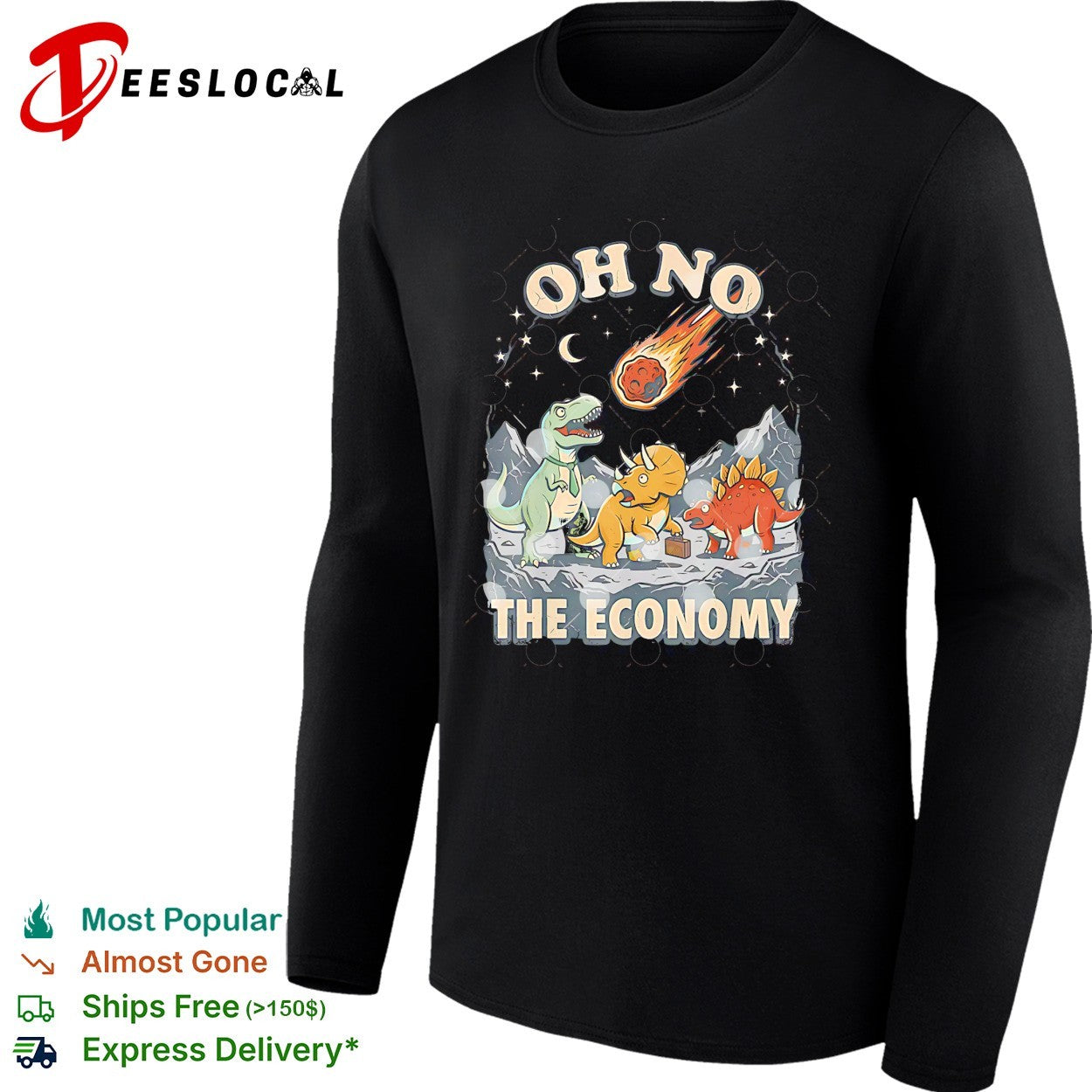 Oh no the economy dinosaurs meteor cartoon shirt
