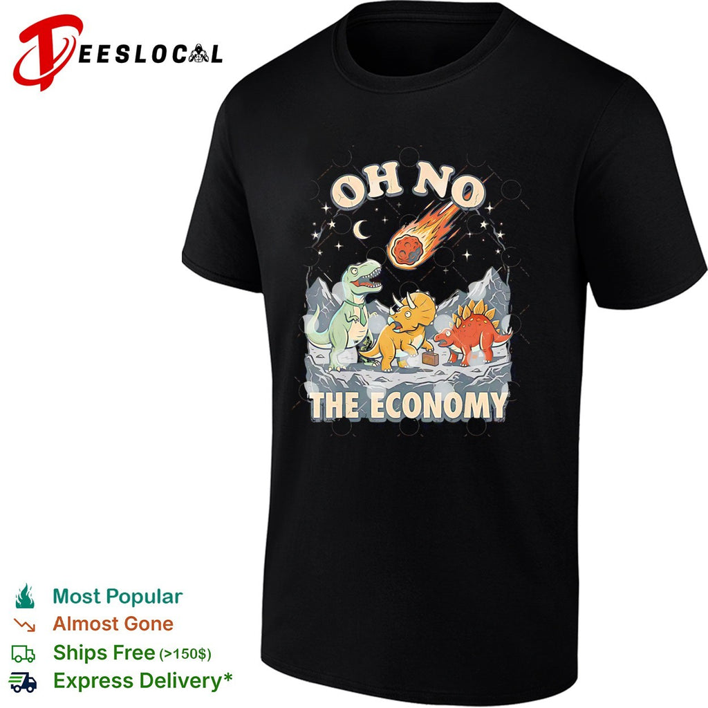Oh no the economy dinosaurs meteor cartoon shirt