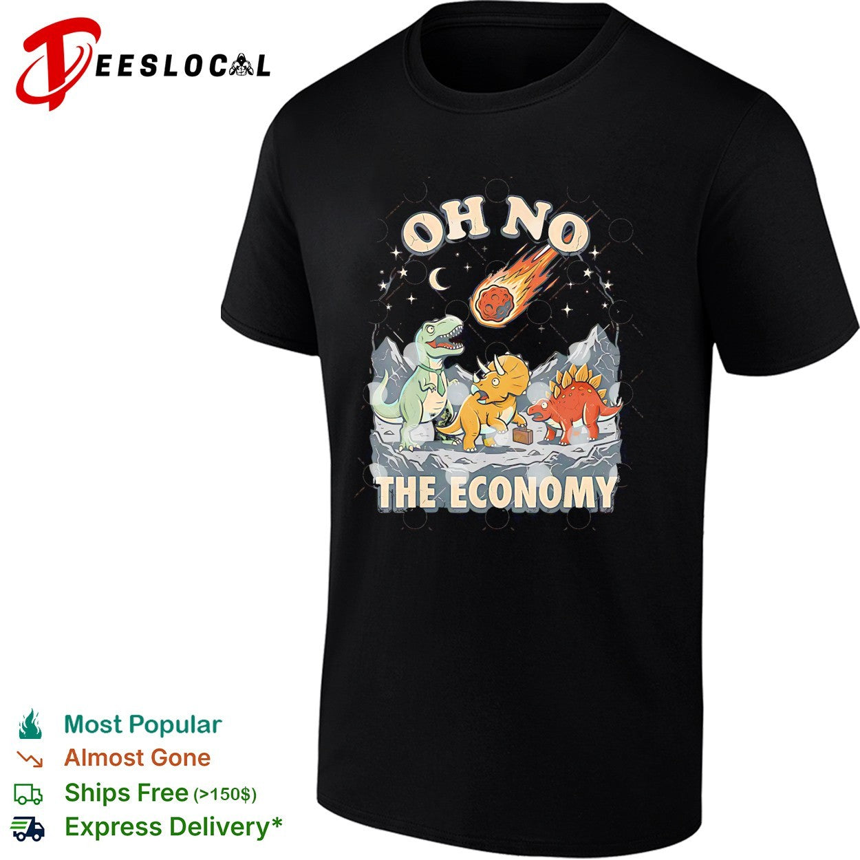 Oh no the economy dinosaurs meteor cartoon shirt