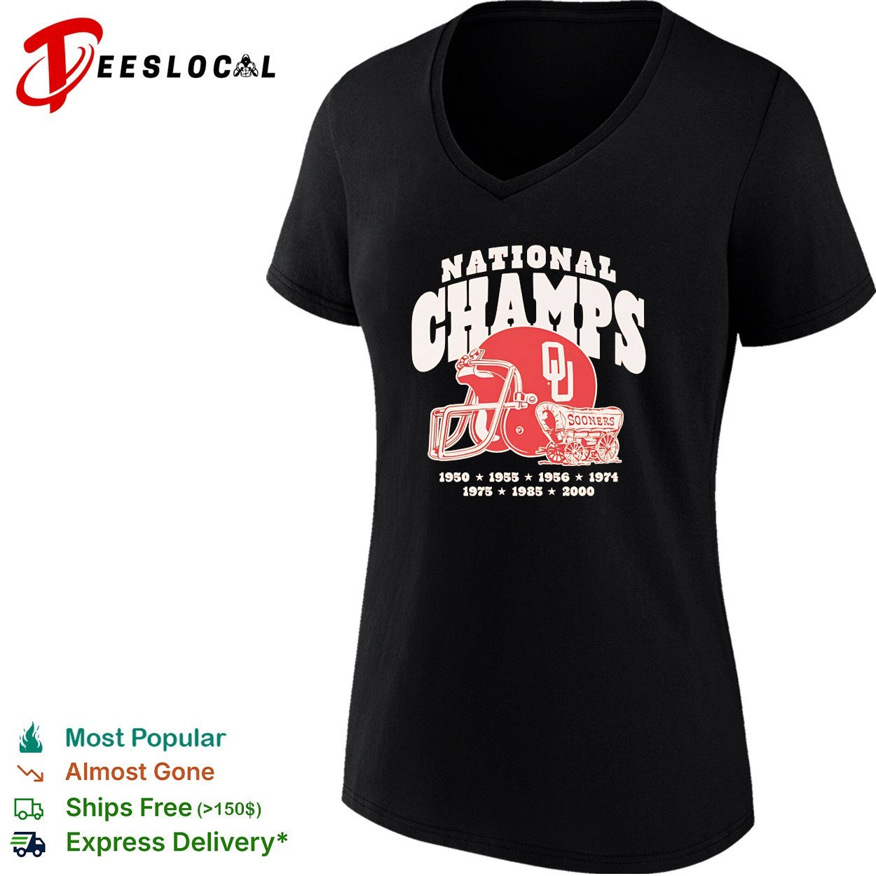 Oklahoma Sooners national champs helmet and Sooner Schooner wagon shirt