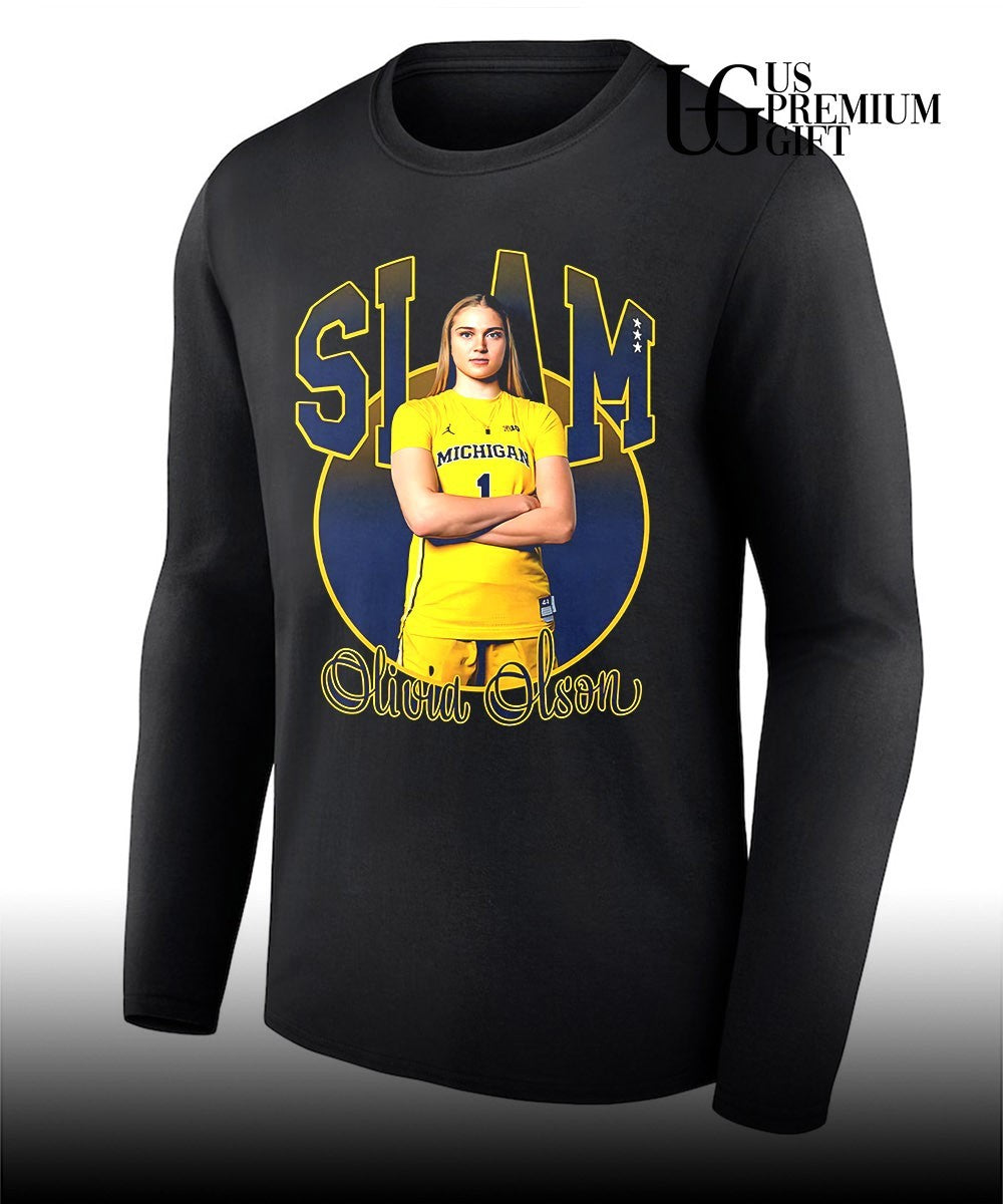 Olivia Olson Michigan Wolverines women’s basketball SLAM pose shirt