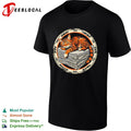Orange cat sleeping on newspapers circle badge shirt