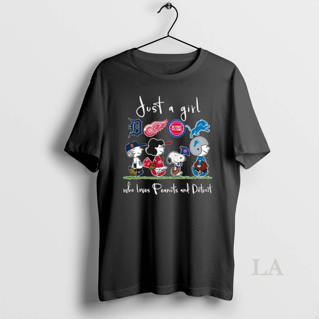 Original 2025 Just A Girl Who Loves Peanuts Characters And Detroit Sports Teams