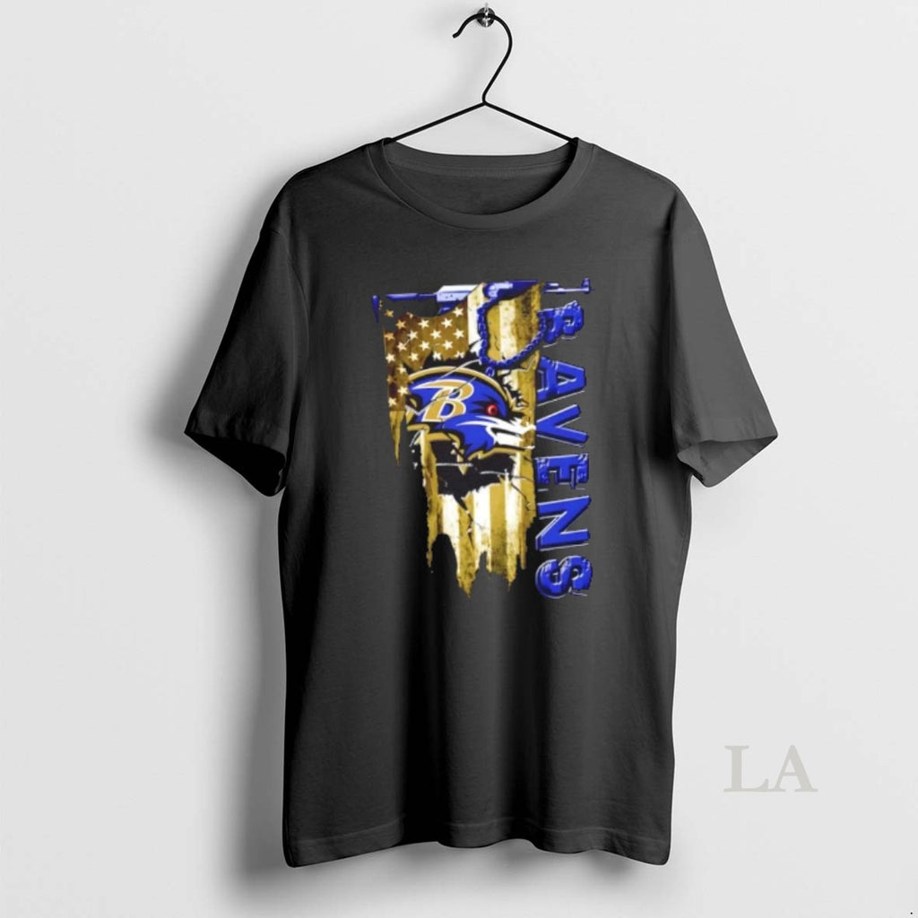 Original Baltimore Ravens Football Battle Shattered Usa Flag Rip Design