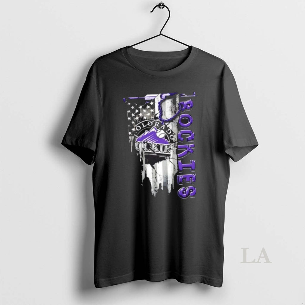 Original Colorado Rockies Baseball Battle Shattered Usa Flag Rip Design