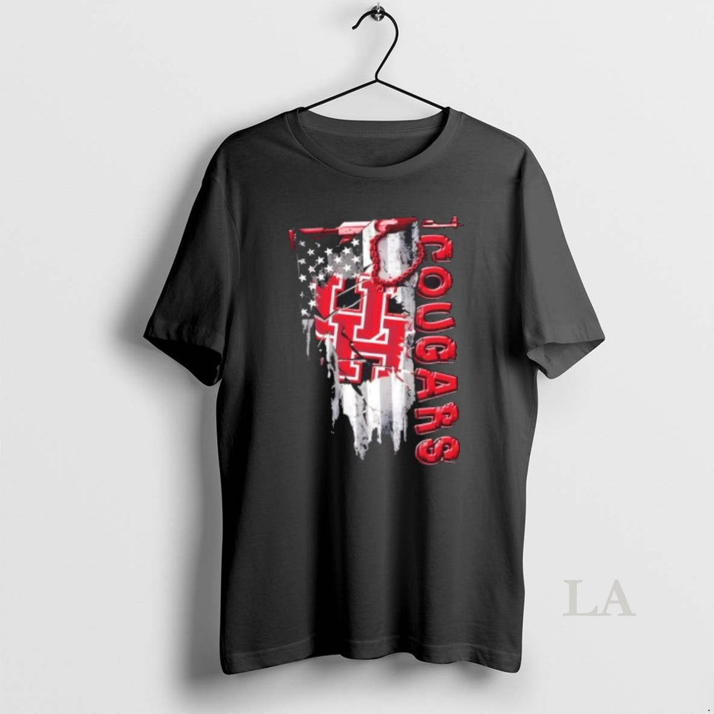 Original Houston Cougars Football Battle Shattered Usa Flag Rip Design