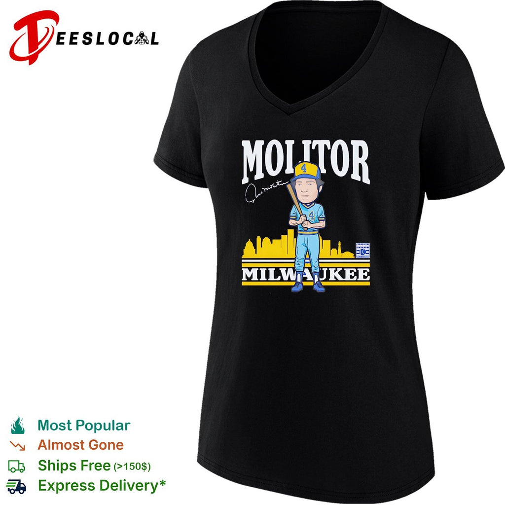 Paul Molitor number 4 Milwaukee Brewers baseball skyline cartoon signature shirt