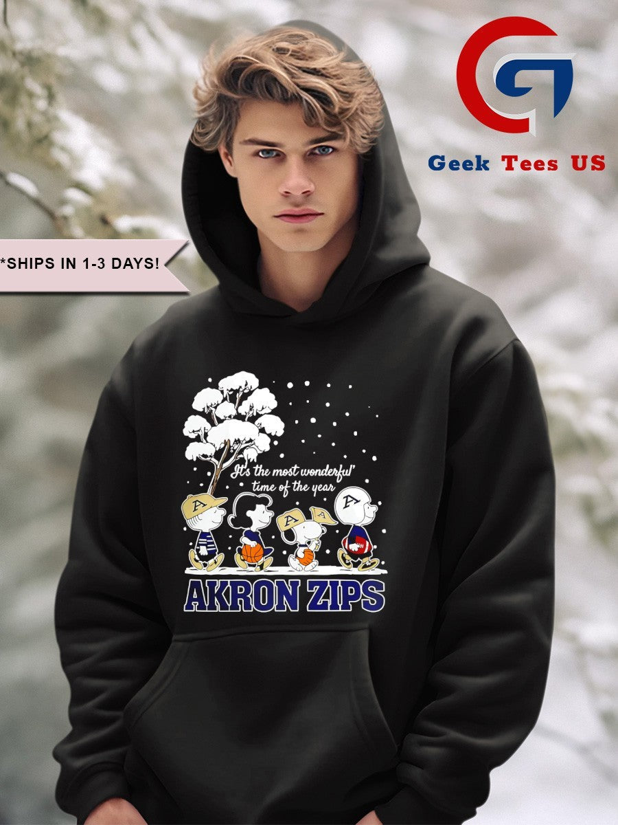 Peanuts characters BAkron Zips it’s the most wonderful time of the year scene Christmas Season Holiday 2025 shirt