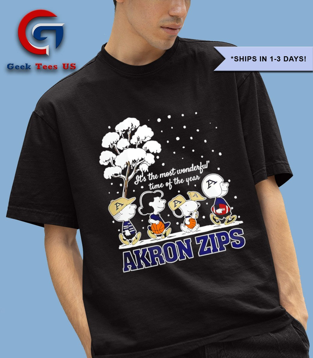 Peanuts characters BAkron Zips it’s the most wonderful time of the year scene Christmas Season Holiday 2025 shirt