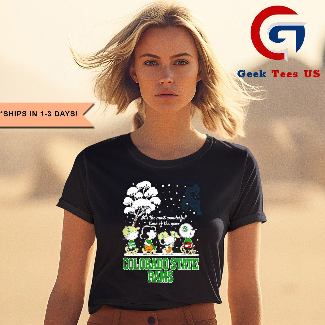 Peanuts characters Colorado State Rams it’s the most wonderful time of the year scene Christmas Season Holiday 2025 shirt