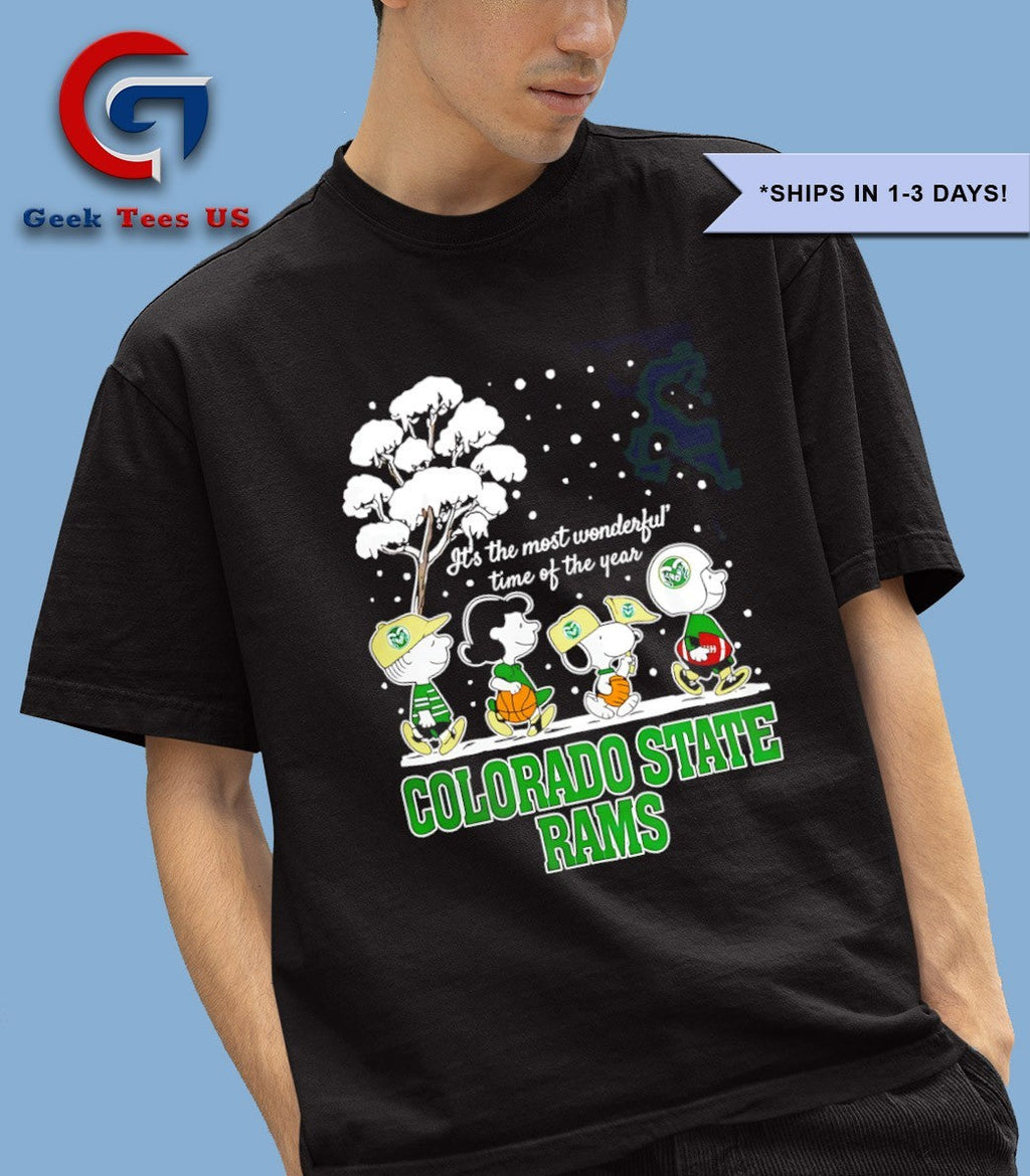 Peanuts characters Colorado State Rams it’s the most wonderful time of the year scene Christmas Season Holiday 2025 shirt
