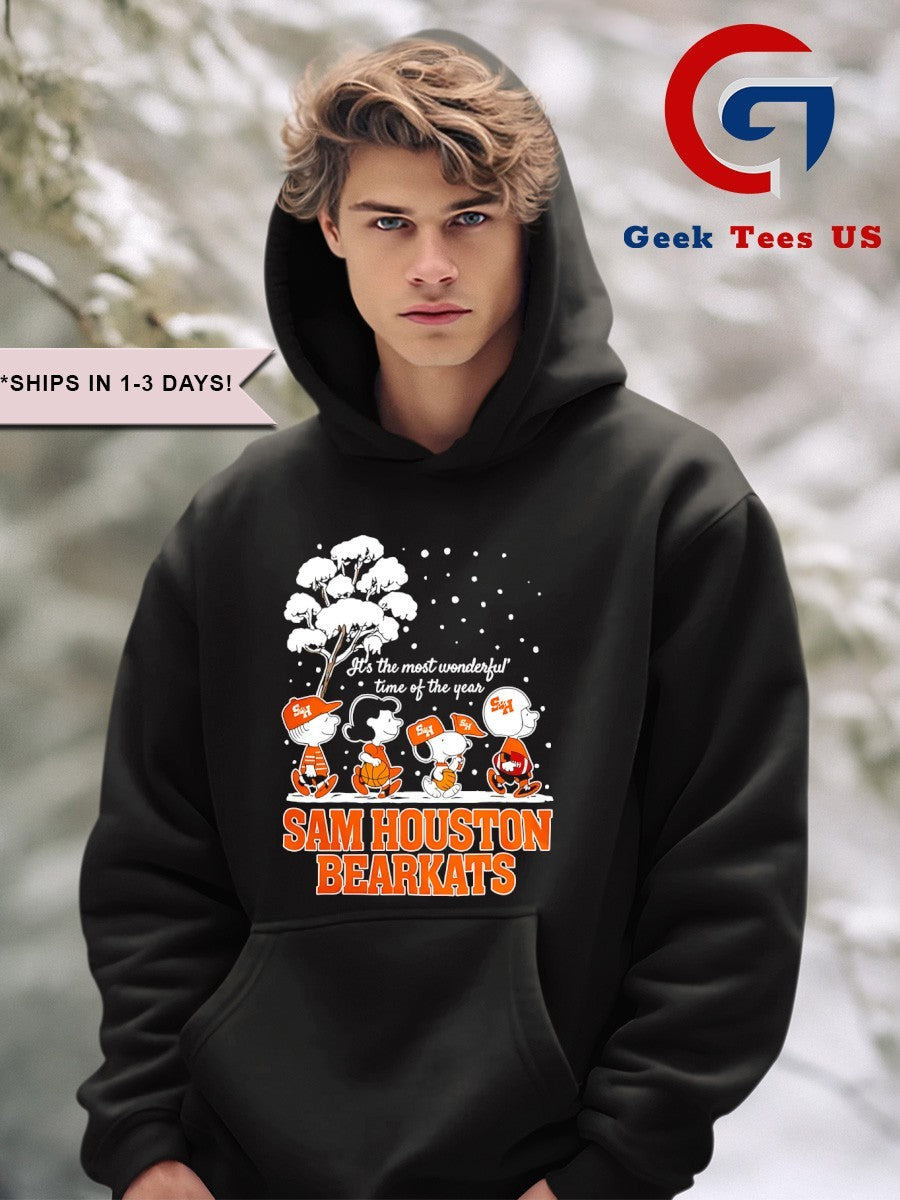 Peanuts characters Sam Houston Bearkats it’s the most wonderful time of the year scene Christmas Season Holiday 2025 shirt