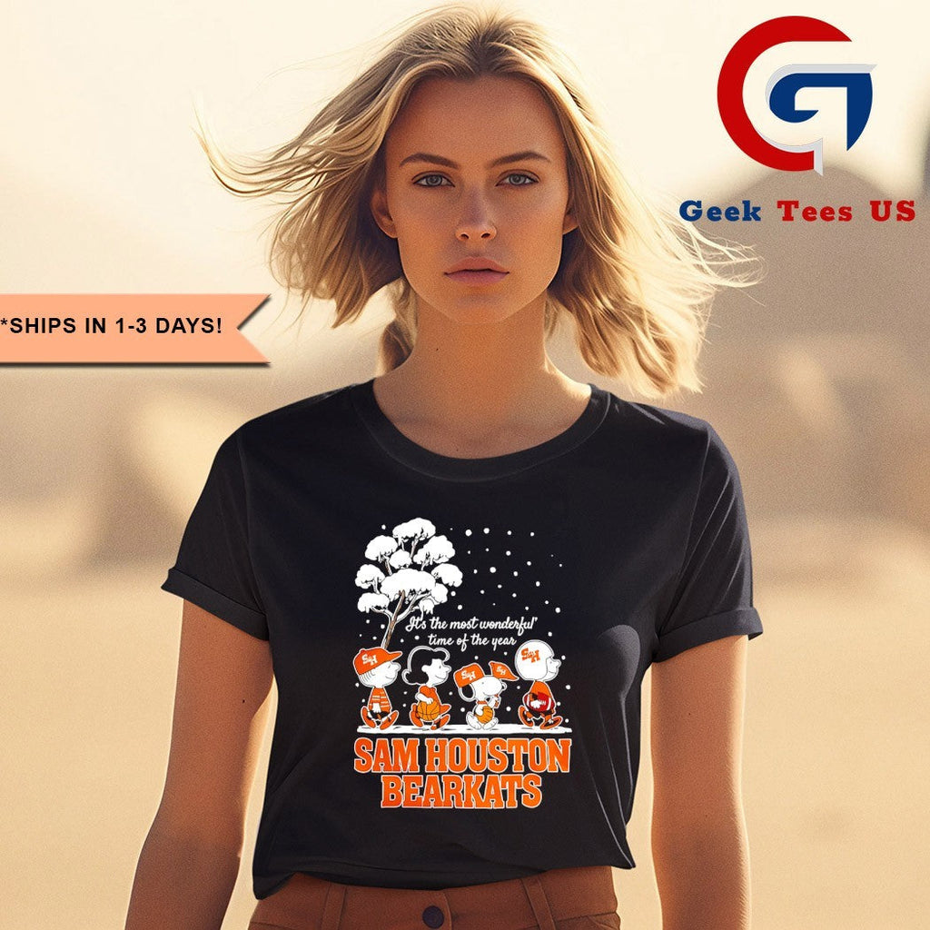 Peanuts characters Sam Houston Bearkats it’s the most wonderful time of the year scene Christmas Season Holiday 2025 shirt