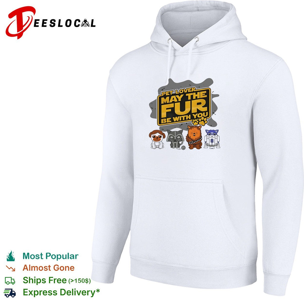 Pet lover may the fur be with you dog cat raccoon and droid parody paw print shirt