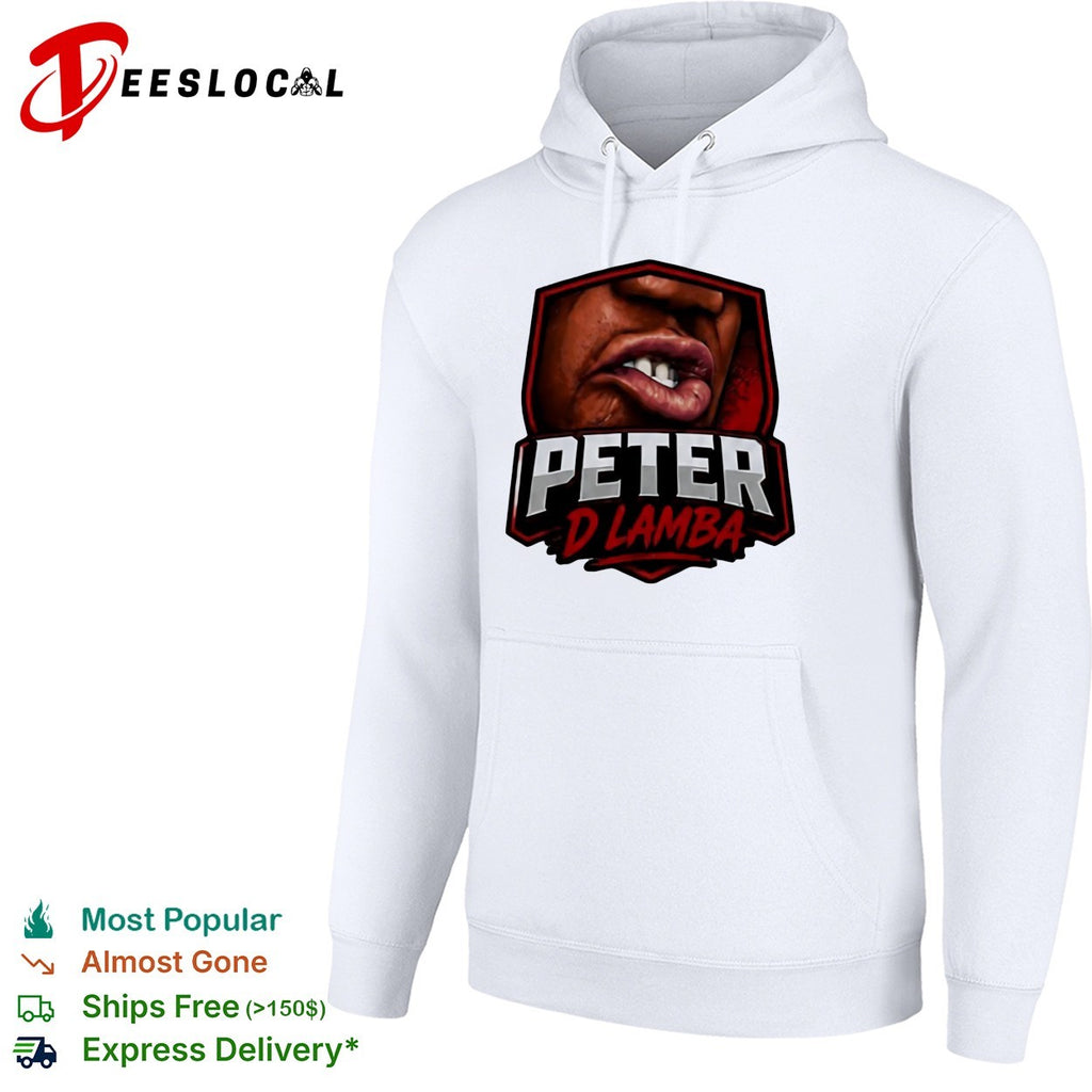 Peter D Lamba shield badge logo featuring biting lip and teeth close up shirt